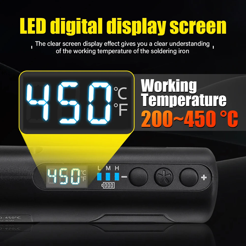 طقم مكواة لحام محمولة مع شاشة رقمية، درجة حرارة قابلة للتعديل، أداة لحام وإصلاح ذكية قابلة لإعادة الشحن عبر USB