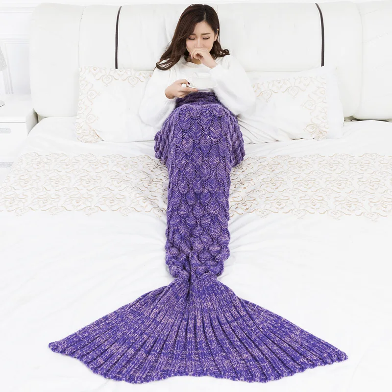 

Soft Knitted Mermaid Tail Blanket Crochet Handmade Sleeping Bag for Kids Adult Best Birthday Christmas Gift Girl Warm Blanket