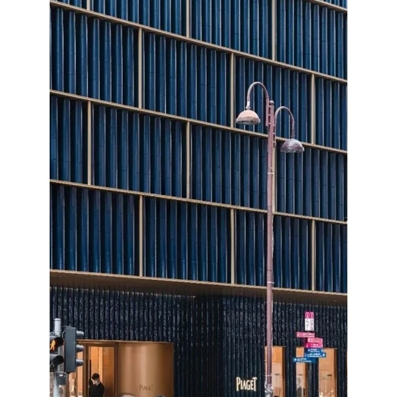 

Piaget deep blue half arc ceramic facade hotel catering store handmade glaze background wall tile customization