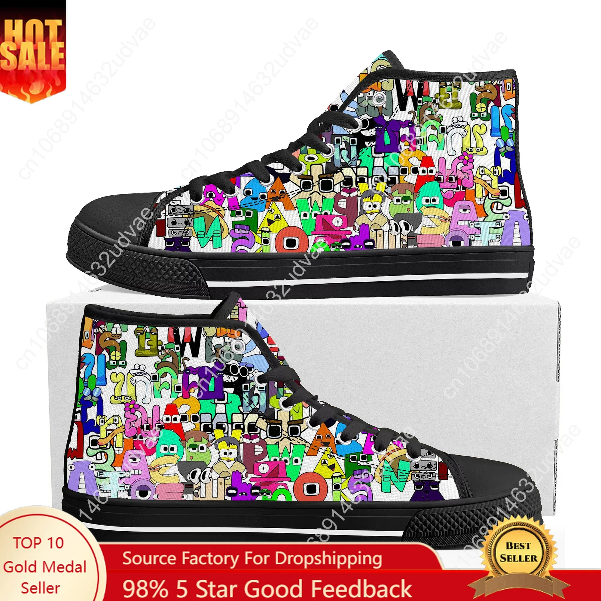 

Alphabet Lore High Top Shoes Men Women Teenager Sneakers Canvas High Quality Sneaker Casual Custom Made Couple Shoe Black Sole