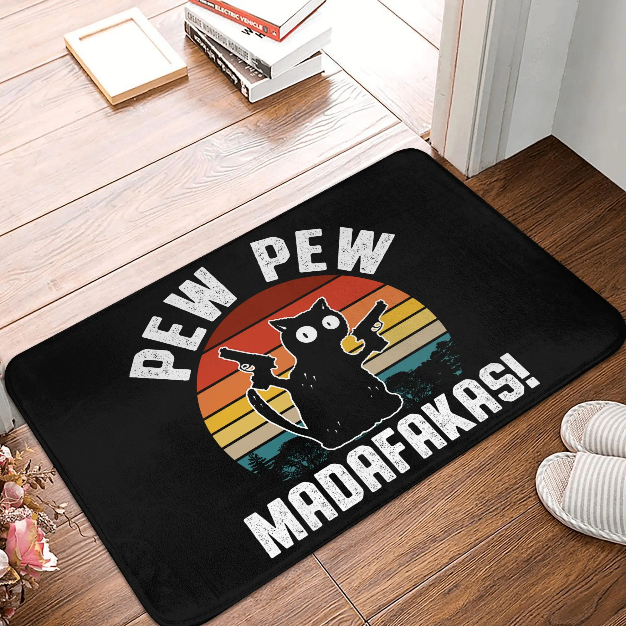 Ретро черный кот Pew Pew Madafakas коврик для передней двери противоскользящий уличный водонепроницаемый коврик для пола в ванную комнату ковер Ретро черный кот Pew Pew Madafakas коврик для передней двери противоскользящий уличный водонепроницаемый коврик для пола в ванную комнату ковер