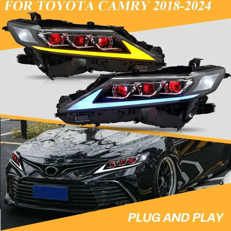 

Для Toyota Camry 2018-2024 пара светодиодных фар с обновлением проектора «ангельские глазки» DRL