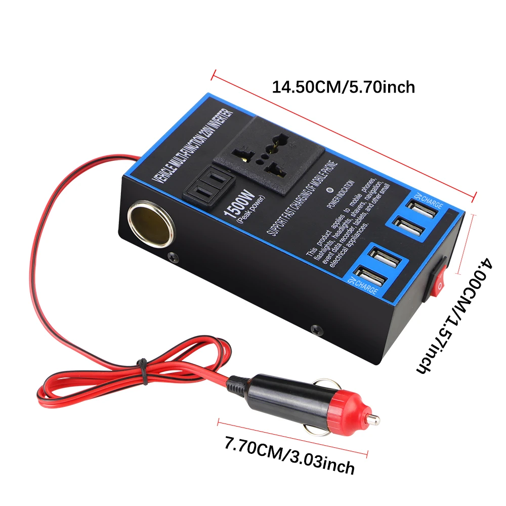 Quick Charging DC 12V/24V to AC 110V/220V Power Adapter Converter Car Inverter AC Sockets USB Chargers Cigar Lighter Socket