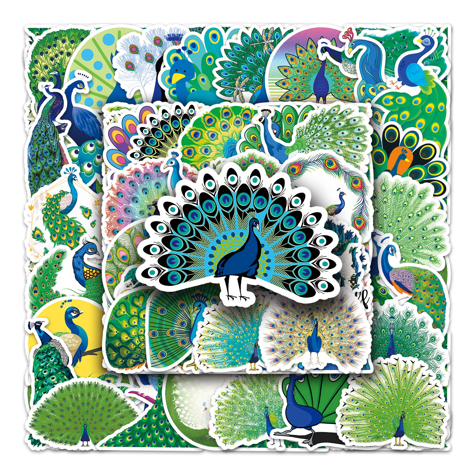 50Pcs Peacock Series Cartoon Cute Waterproof Sticker Skateboarding Snowboard Retro Vinyl Sticker