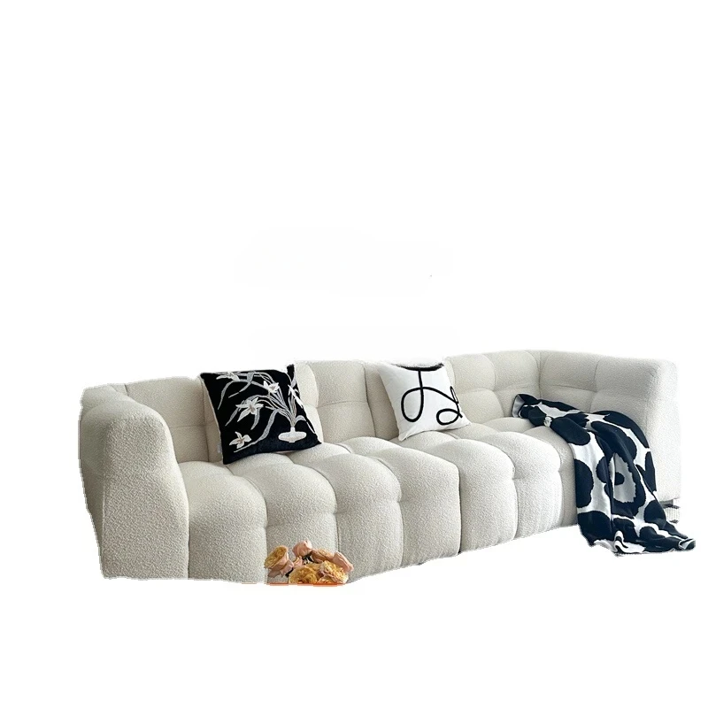 

Cotton Candy Fabric Sofa Living Room Minimalist Lambswool Tofu Block