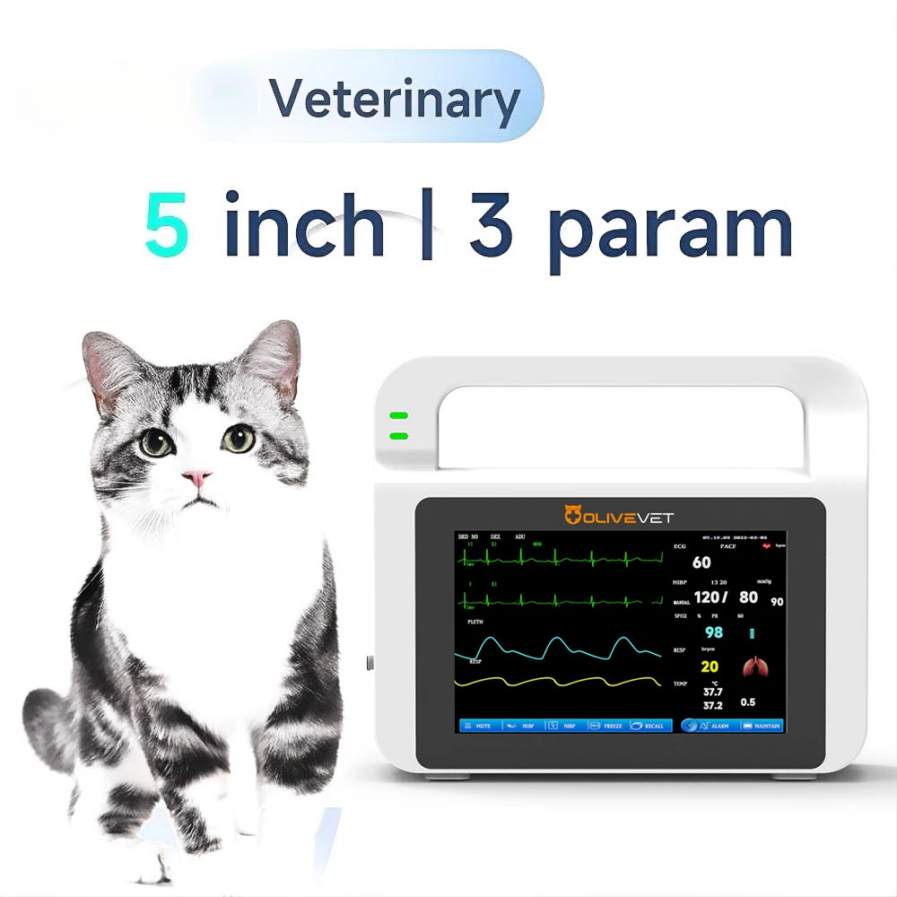5 Inch Touch-screen Multi-parameter ECG SpO2 NIBP TEMP RESP Patient Animal Hospital Vital Signs Veterinary Portable Monitor