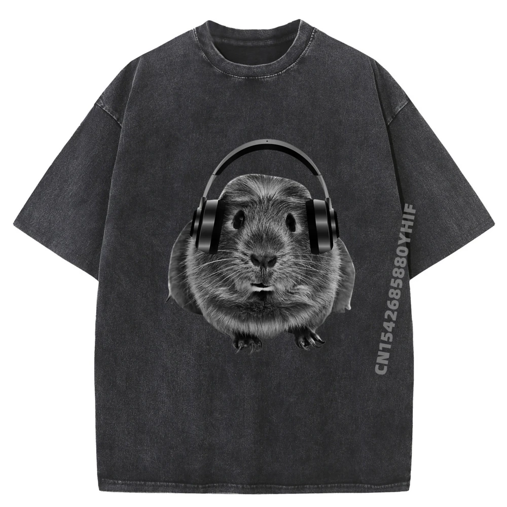 

Graphic Tops Funny Guinea Pig Guinea Pig Headphones Big And Tall Loose Washed T Shirts Men Short Sleeve Tee