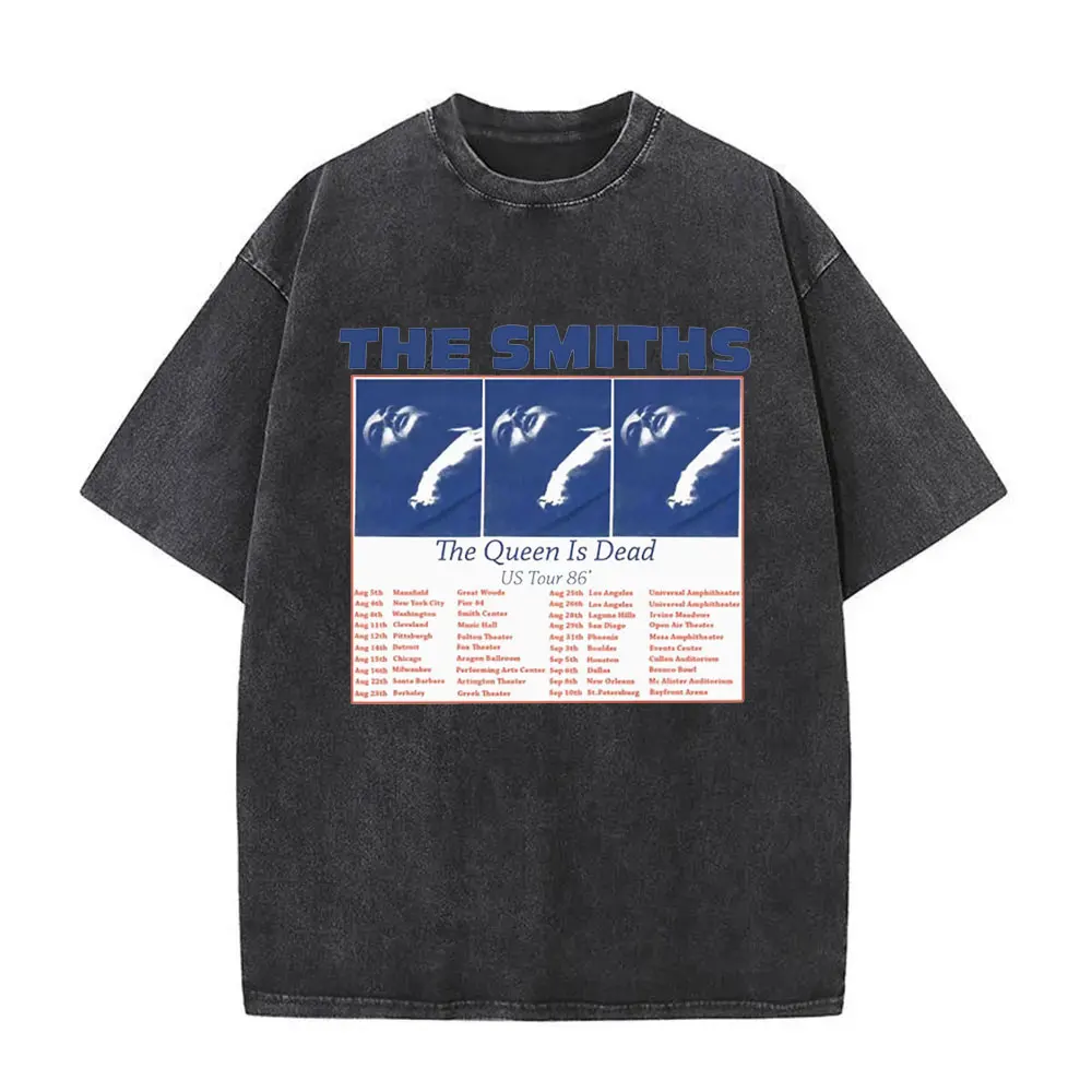 فرقة الروك البريطانية The Smiths The Queen Is Dead مضحك القط ريترو غسلها تي شيرت بديل 1980's إيندي موريسي تي شيرت للجنسين