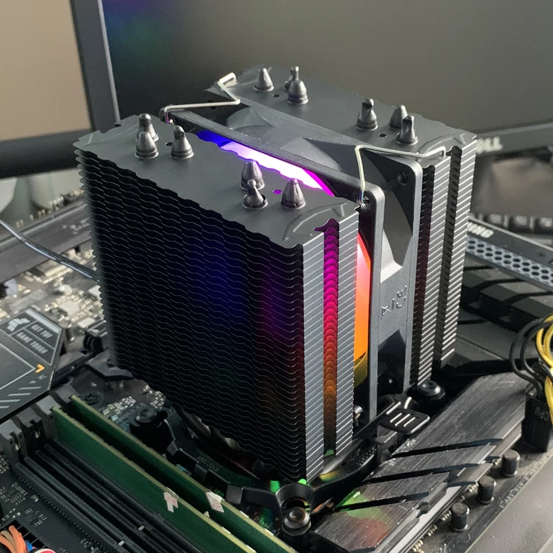 6 أنابيب الحرارة وحدة المعالجة المركزية مبرد الهواء 4 دبوس PWM RGB الأسود PC مروحة التبريد هادئة إنتل LGA 1700 2011 1200 1156 X79 X99 1366 AMD AM4 AM3 AM5