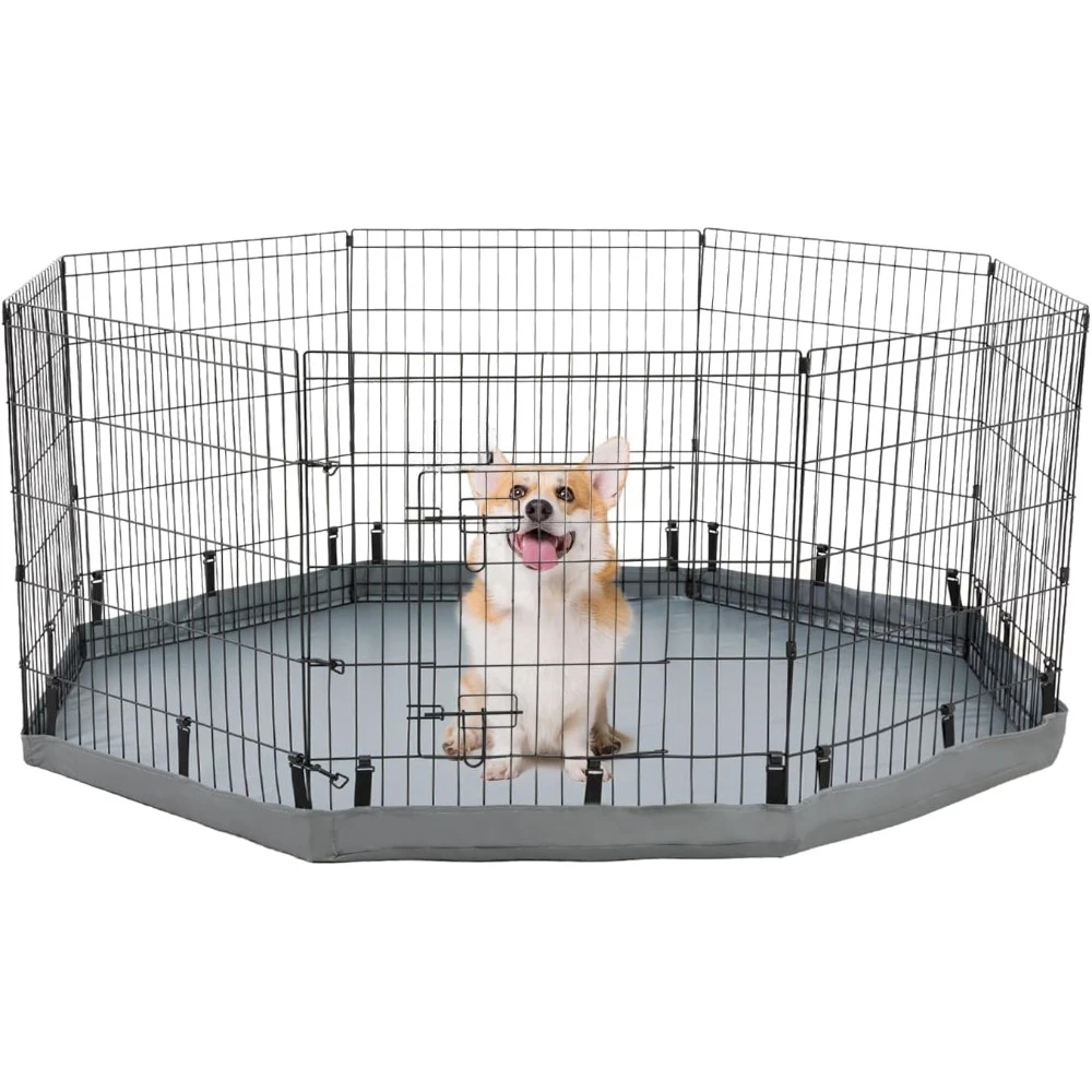 

Foldable Exercise Metal Pet Playpen with Door and Bottom Pad, Dog Fence, Puppy Pen, Rabbit Yard, Small Animal Kennels,