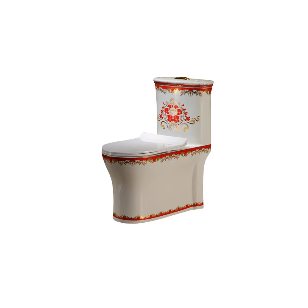 Luxury Design Golden And White Colour Freestanding Ceramic One Piece Toilet