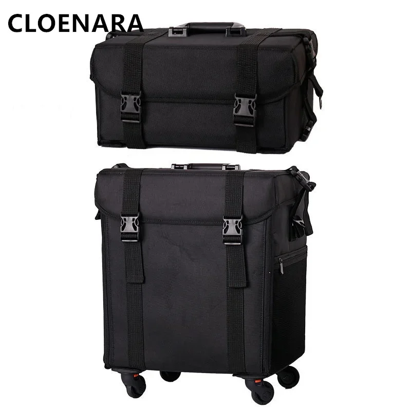 COLENARA New Style Makeup Box Women\'s Beauty Manicure Toolbox Oxford Cloth Large Capacity Two-in-one Trolley Rolling Makeup Box