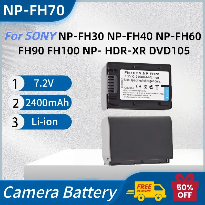 

NP-FH70 NP-FH50 Camera Battery 7.2V 2400mAh for SONY NP-FH30 NP-FH40 NP-FH60 FH90 FH100 NP- HDR-XR DVD105 HC28 SR300 + Charger