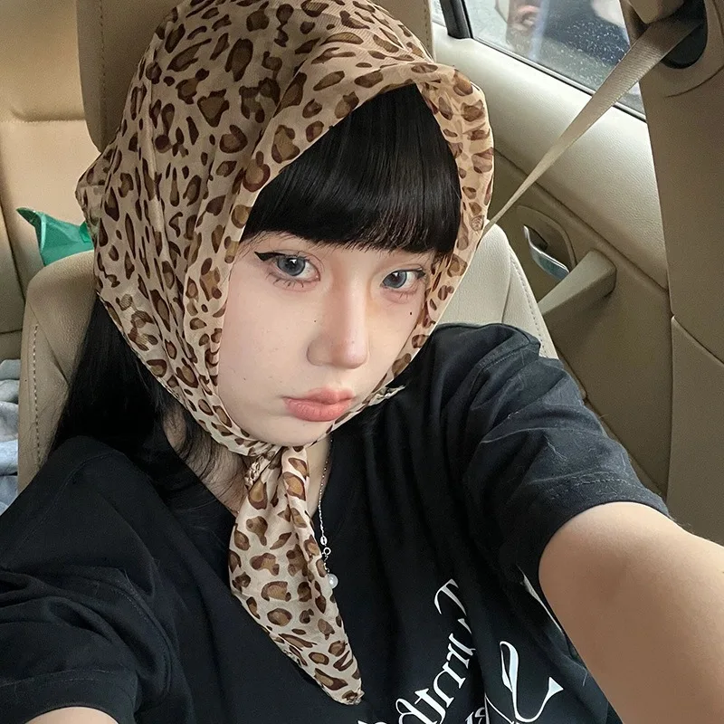 Leopard Print Square Scarf Women Satin Bandana Thin Edge Scarves Head Band Fashion Lady Hair Shawl Wrap Female Neckerchief Hijab