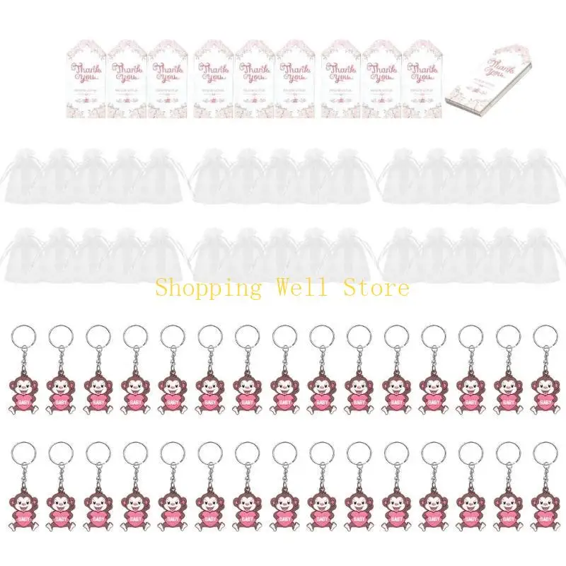 KX4B 30 Set Baby Shower Return Favoule, y compris le porte-clés Organzas les cartes remerciement des cartes invités