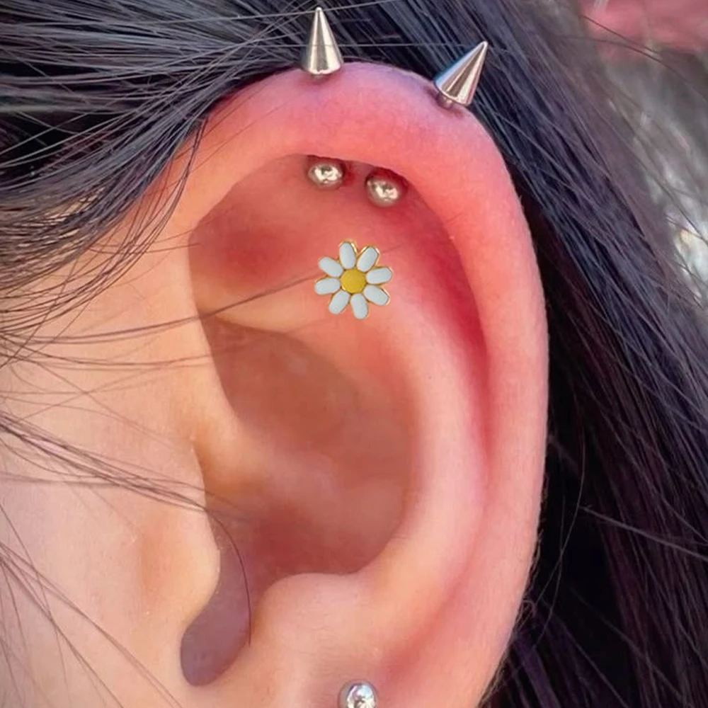 2-1PCS Titanium Daisy Sunflowe - Body Jewelry Threadless ulasan dan harga