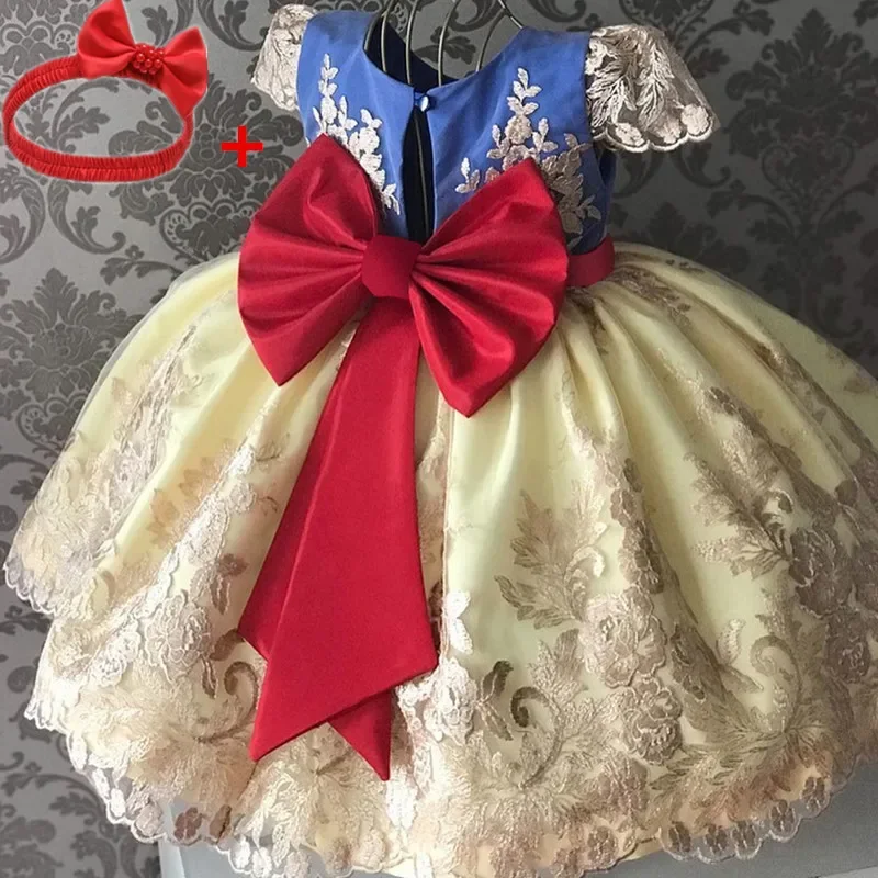 Newborn Baby Girls Dress Flower Lace Vintage Girl Dresses Christmas Birthday Party Tutu Gown Infant Snow White Princess Dress