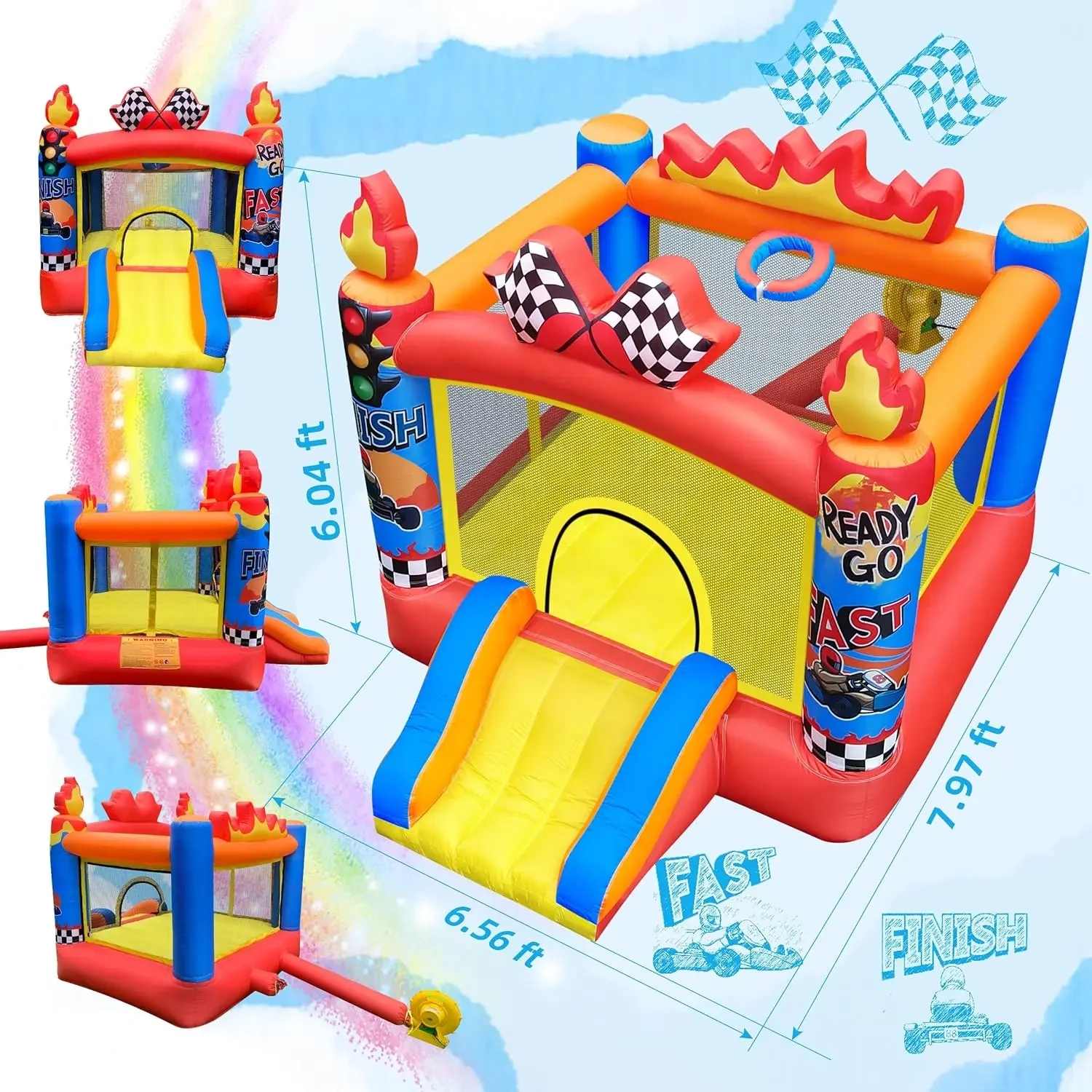 Culaluva Inflatable Bounce House: Bouncy Castle 2-in-1 with Slide for Kids Aged 3-8 - with 370W Blower & Storage Bag - Indoor Ou