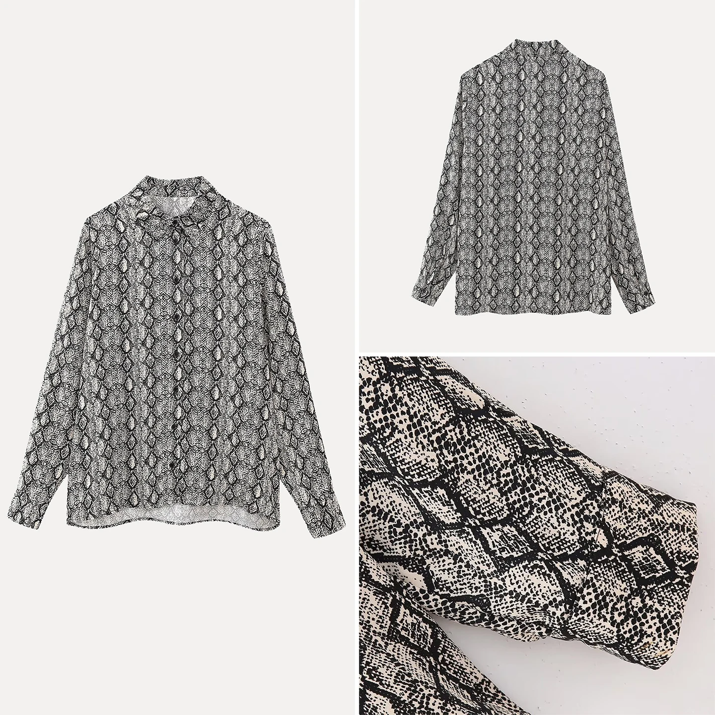 Damska bluzka z nadrukiem zwierzęcym, imitacja jedwabiu, satynowa, luźny krój, długi rękaw, zapinana na guziki, codzienna, do pracy, elegancka, letnia, 2025