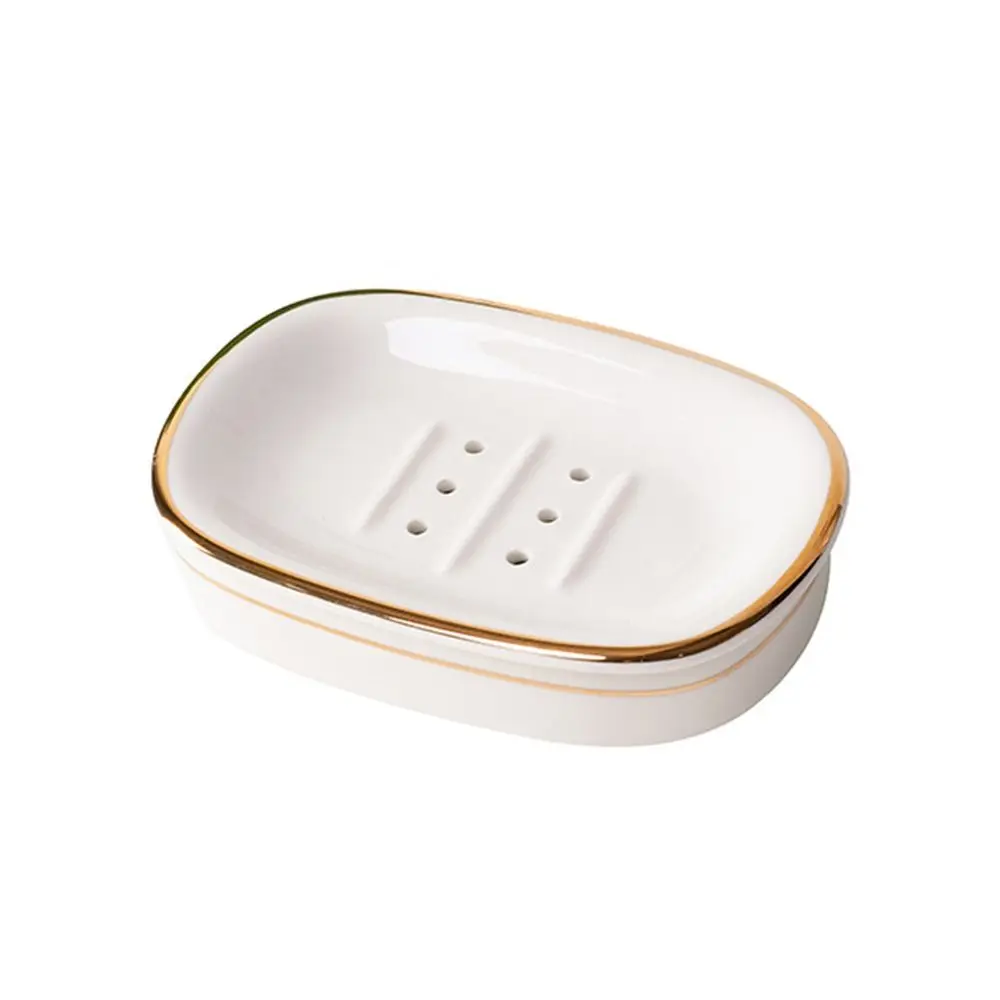 Light Luxury Ceramic Soap Holder Eco Friendly Nordic Style Self Draining Soap Dish Convenient Cleaning Blue and White Stripes