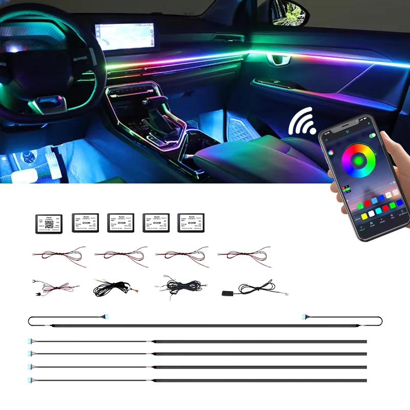 

Best Selling Car Ambient Light 10 in 1 Car Interior Light With Remote Control Car Light Rgb Led Strip Color Changing