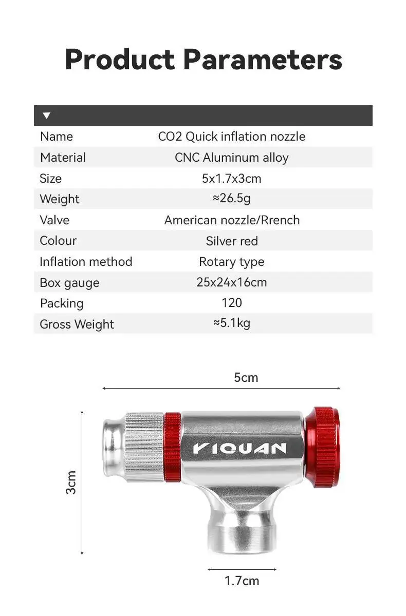 ESLNF CO2 Fahrradreifen-Aufpumper CO2-Pumpe Aufpumpkopf Aluminiumlegierung Fahrradreifenpumpe Werkzeug Mini Fahrrad CO2-Pumpe Fahrradzubehör – Detail 2
