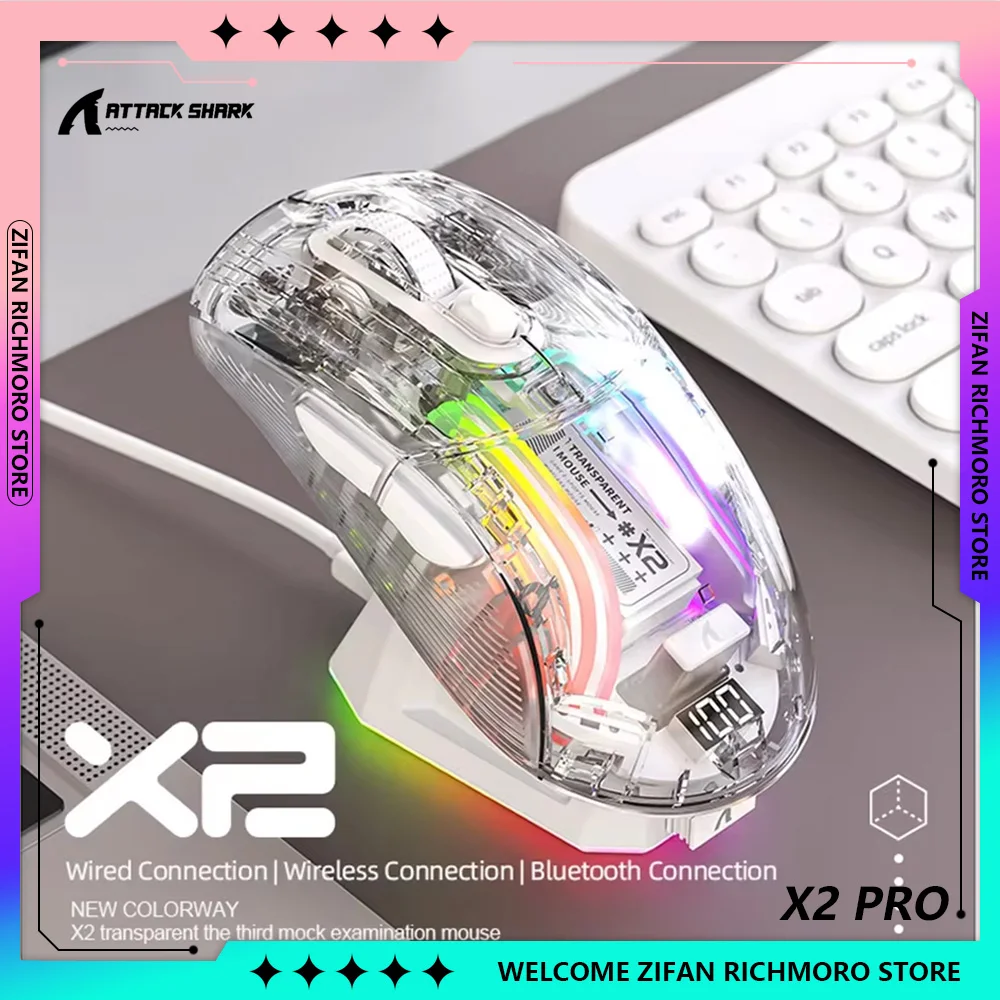 

Трехрежимная беспроводная магнитная мышь Attack Shark X2 Pro с RGB-подсветкой, игровая мышь с индикатором заряда батареи на заказ