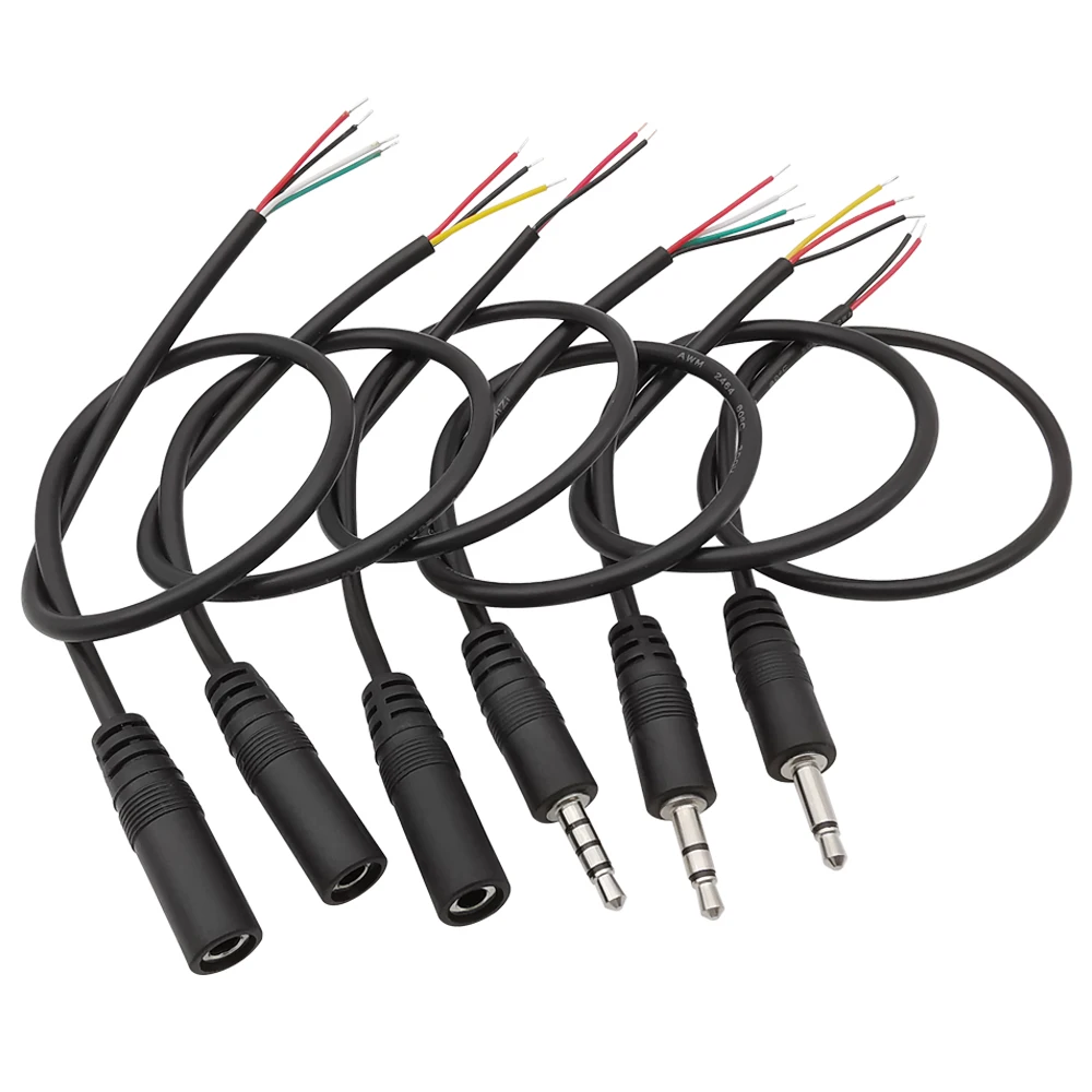 

5Pcs 3.5mm Male Female Mono/Stereo Audio Connector 2/3/4 Pole 3.5mm Plug Jack Audio Headphone AUX Extension Wire DIY Repair 30CM