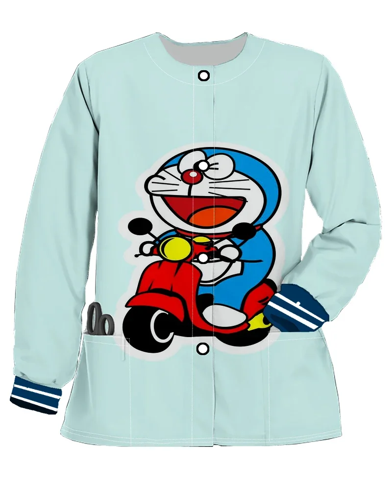 Verpleegster Arts Uniform Vest Lange Mouwen Knoop Vrouwen Medische Sweatshirt Zak Cartoon Jasje Klinisch Uniform Vrouw Jas