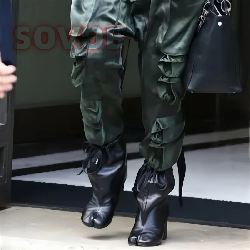 

Women's Tabi Boots Split Toe Chunky Heel Ankle Booties 2025 Autumn Winter Lace-up Short Boots for Women Casual Knight Boots