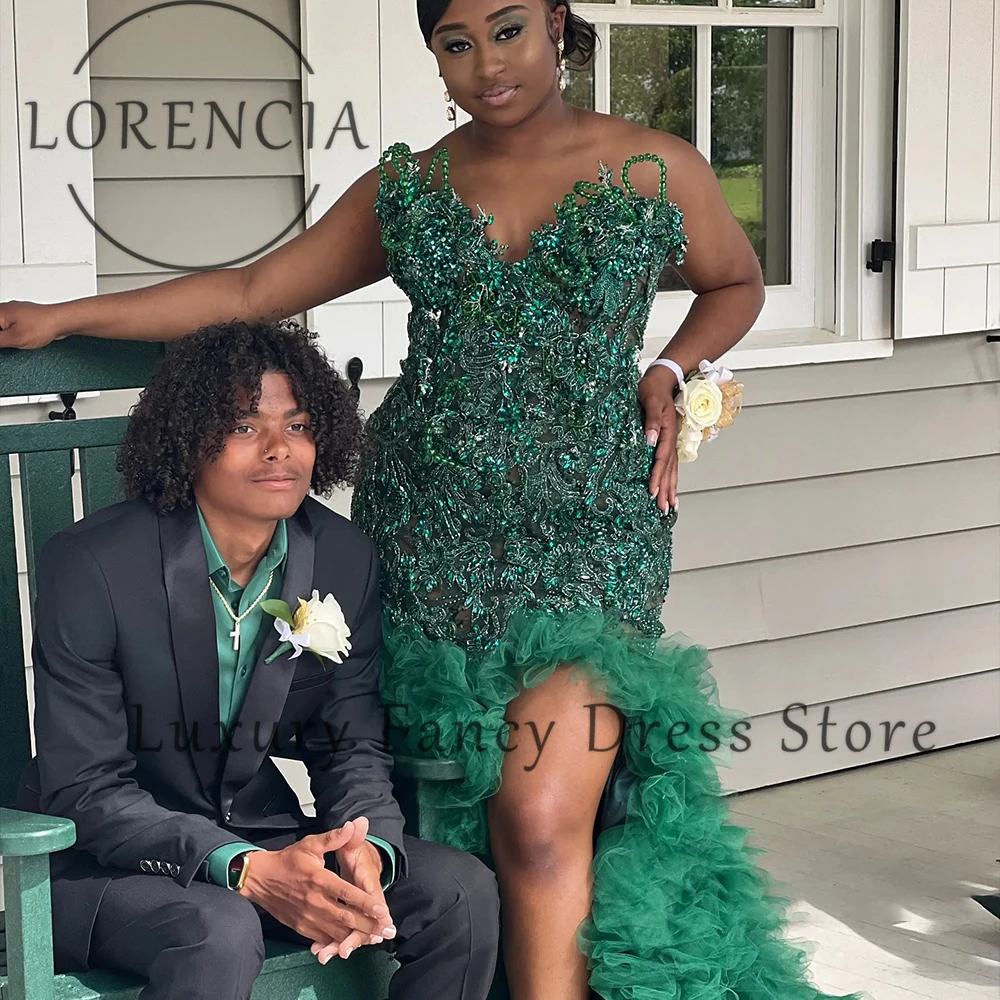 فساتين لحضور الحفلات الموسيقية الكريستالية الرائعة بفتحة جانبية من التل طيات حورية البحر للحفلات المسائية مخصصة بدون أكمام فورمايس