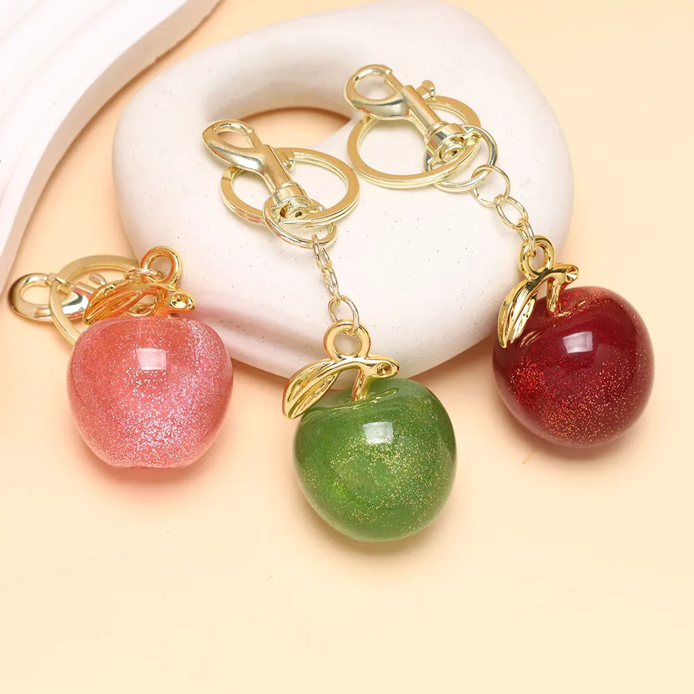 Gantungan Kunci Apple Lucu Lucu Gantungan Kunci Buah Musim Panas Cocok untuk Tas Tangan Wanita Hadiah Aksesori Perhiasan Dekorasi Liontin Mobil