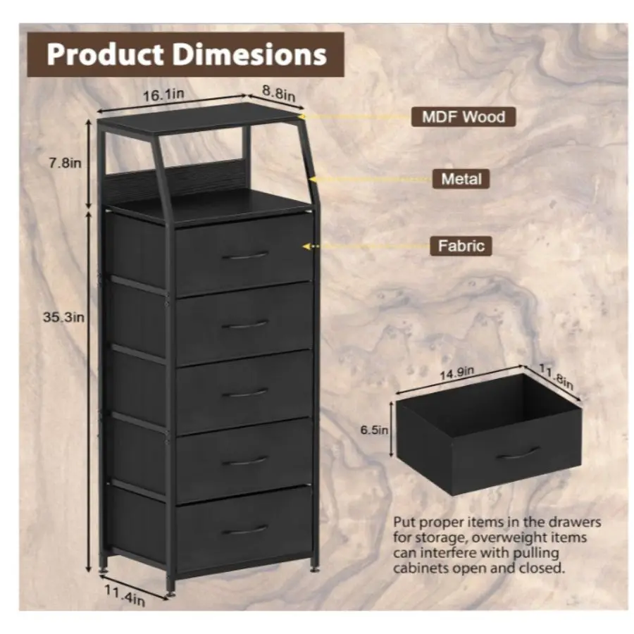 

Fashionable 3/4/5 drawer dressing table, made of medium density fiberboard wood, storing appropriate items in drawers