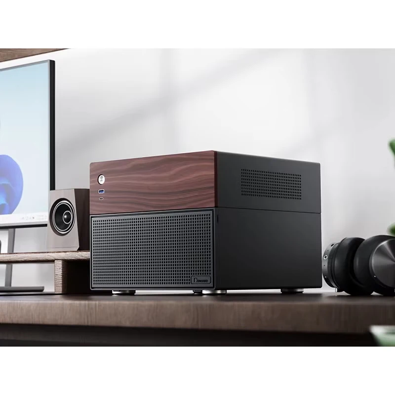 JONSBO N4 Black NAS Chassis M-ATX Motherboard SFX Power Slot 6 Large 2 Small Hard Drive Slots 120mmx1Fan Walnut Decorative Panel image 2