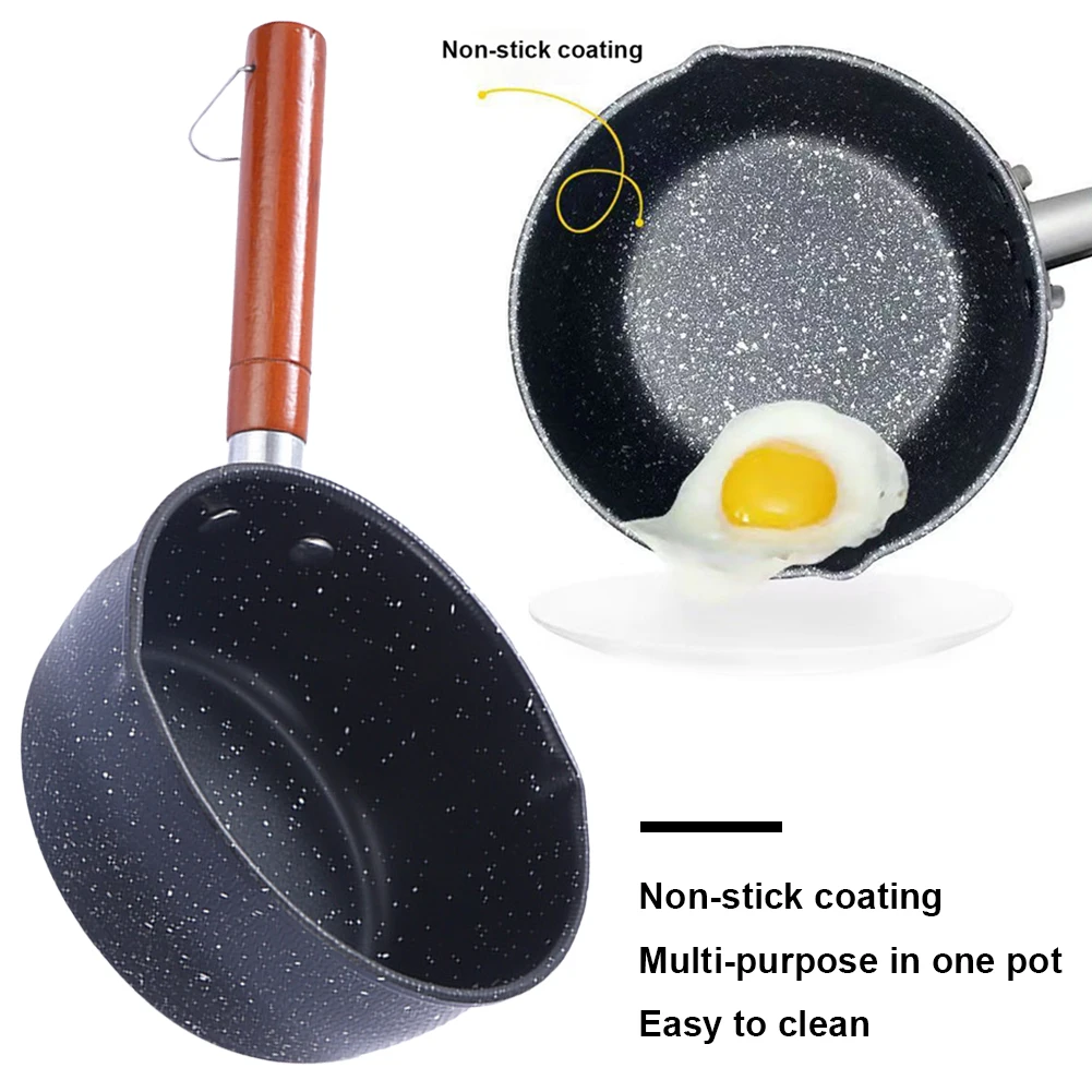 Non-Stick Sauce Pan Cooking Pot with Pour Spout Milk Saucepan Wooden Handle Stick Proof Sauce Pan for Induction Cooker Gas Stove