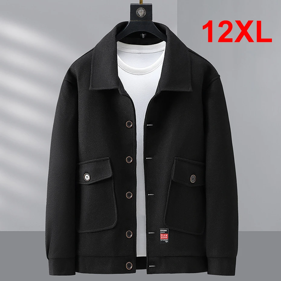 Black Wool Coat Men Plus Size 10XL 12XL Wool Jackets Coats Autumn Winter Button Jacket Male Outerwear Big Size 12XL