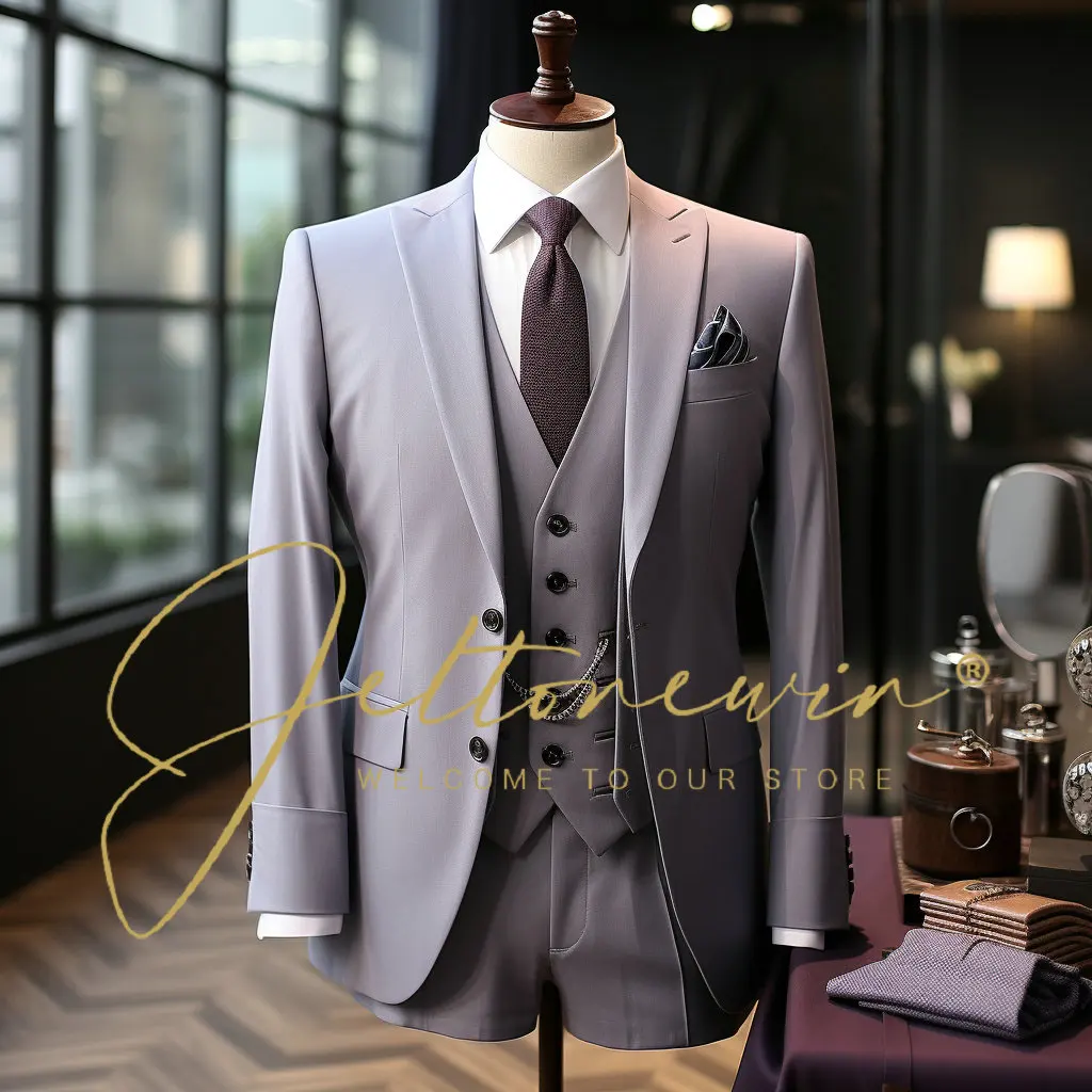 

Men Wedding Suit Vest Pants Jacket Three Piece Set Groom Tuxedo Fashion Design Formal Slim Fit Clothes for Male