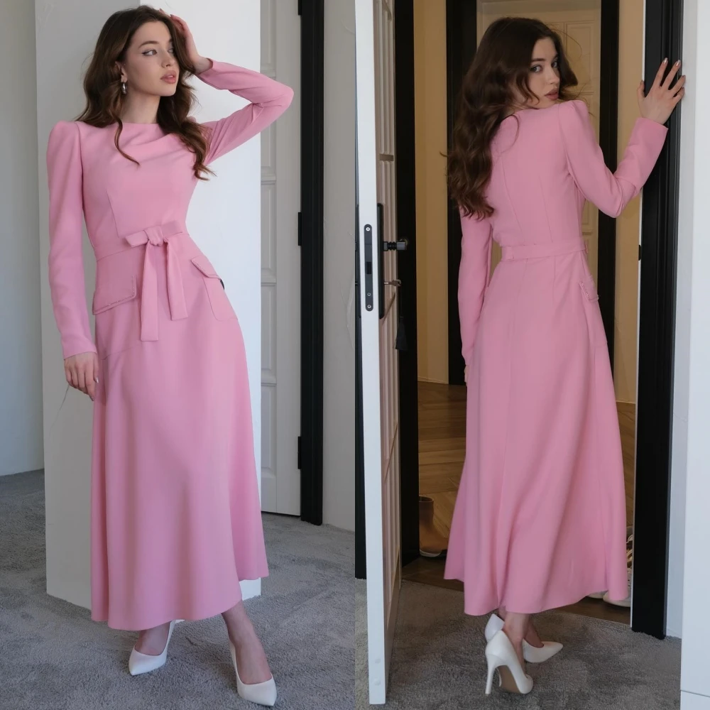 CustomizedJiayigong  Jersey Bow Formal Evening A-line O-Neck Bespoke Occasion Gown Midi Dresses Saudi Arabia