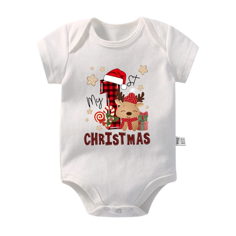 New My First Christmas Newborn Baby Rompers Cartoon Deer Santa Printed Outfit Infant Baptism Bodysuit Clothes Toddler Xmas Gift