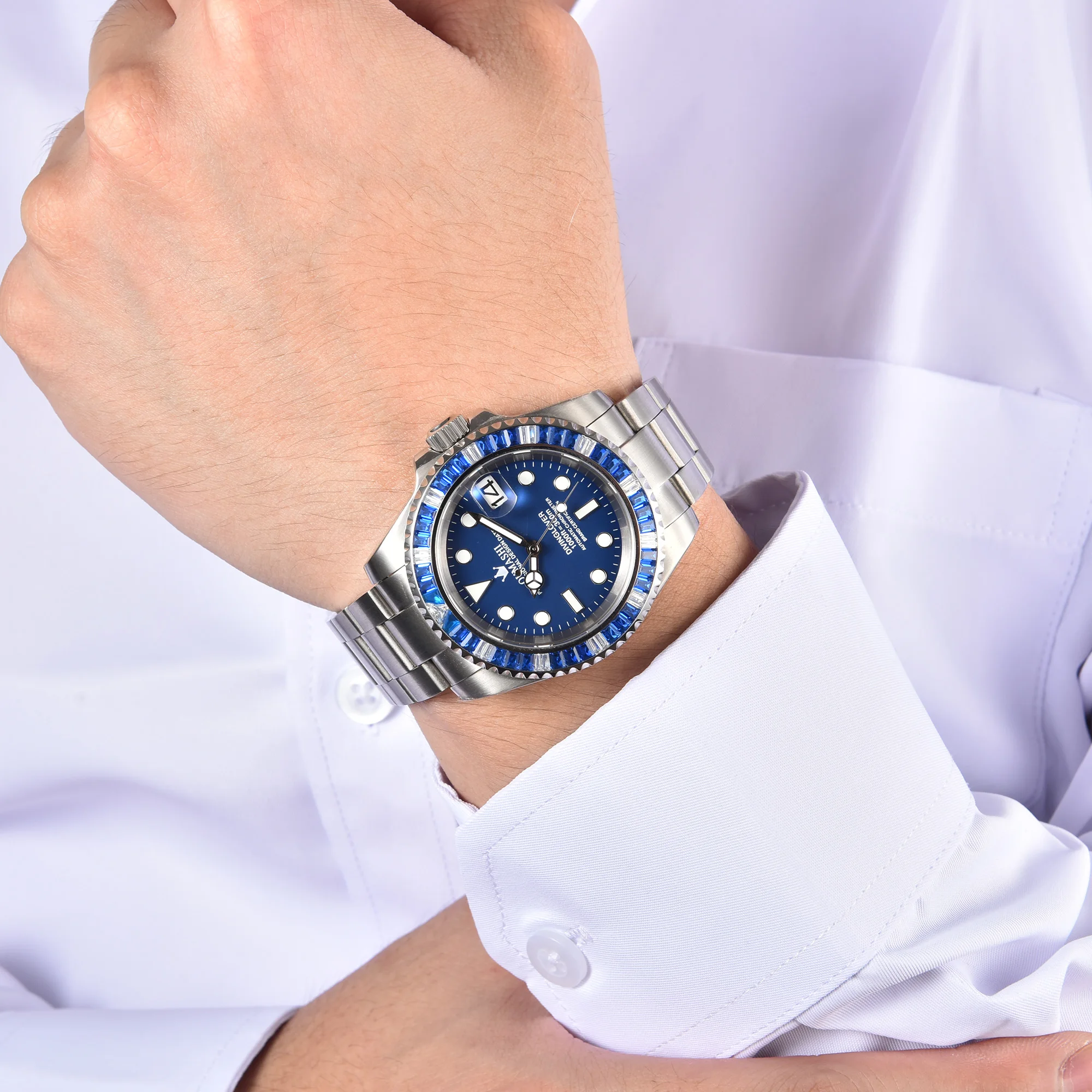 NH35A Watch Blue Diamond/Green Diamond Embedded Case SUB Watch Sapphire Glass 100 Meter Waterproof Luminous Fashion Men's Watch