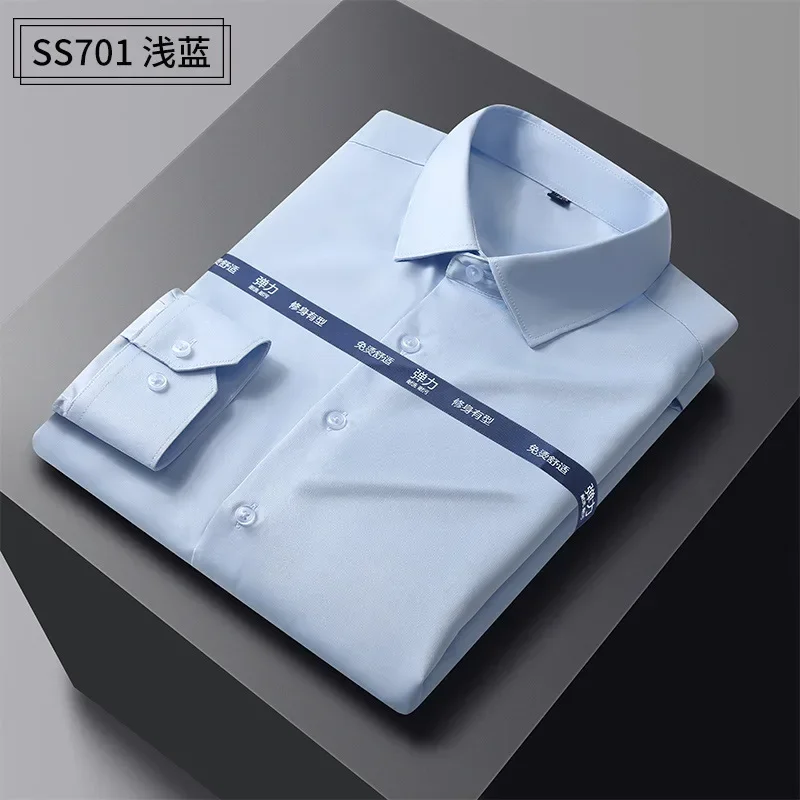 

6XL large size men's shirt long sleeve Spring and autumn silky formal business solid color non-ironing anti-wrinkle casual