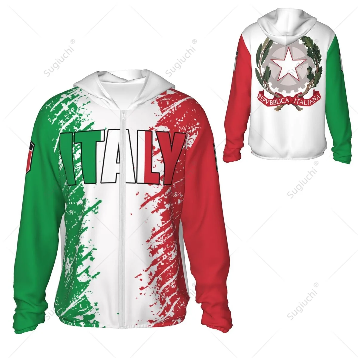 Capuz de Proteção Solar Bandeira Italiana, Poliéster Protetor Solar Roupas, Manga Comprida, Zíper, Secagem Rápida, Pesca, Ciclismo, Corrida, Itália