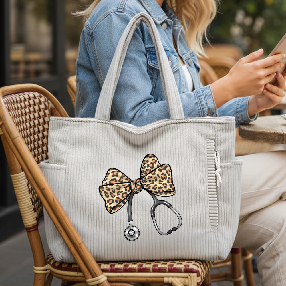 

Casual Corduroy Handbag with Zipper Closure Large Capacity Fixed Shoulder Strap Daily Commuter Handbag Women's Tote Bag