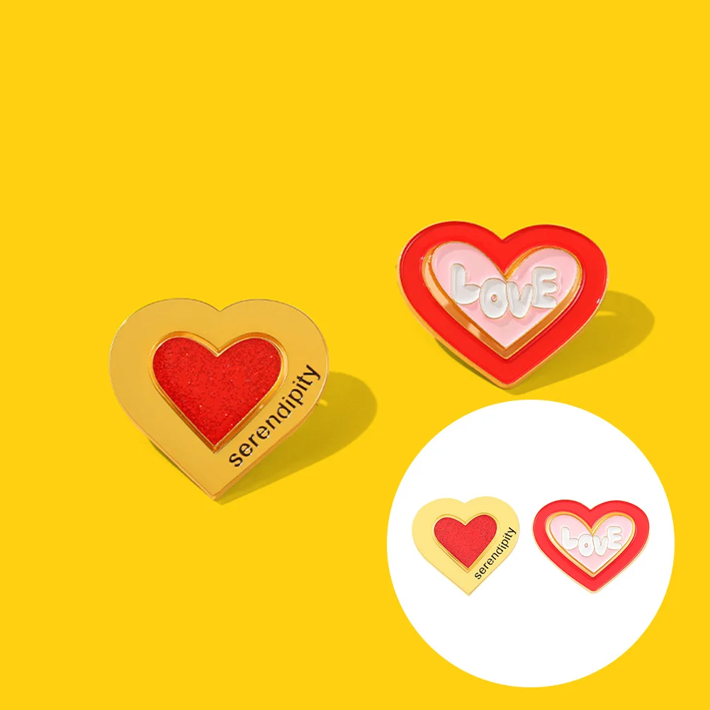 2 Pcs Brooch Badge Clothes Brooches Female Breastpin Alloy Heart Design Shape