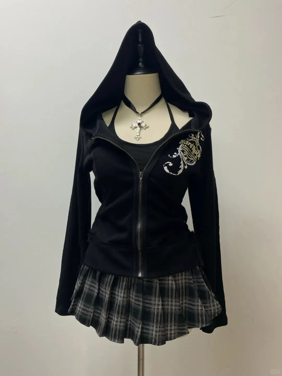 Goth Women Top Hooded Zip-up High Street Hot Girl Graphic Hoodie Punk Grunge Female Vintage Harajuku Casual 2000s Clothes Y2k