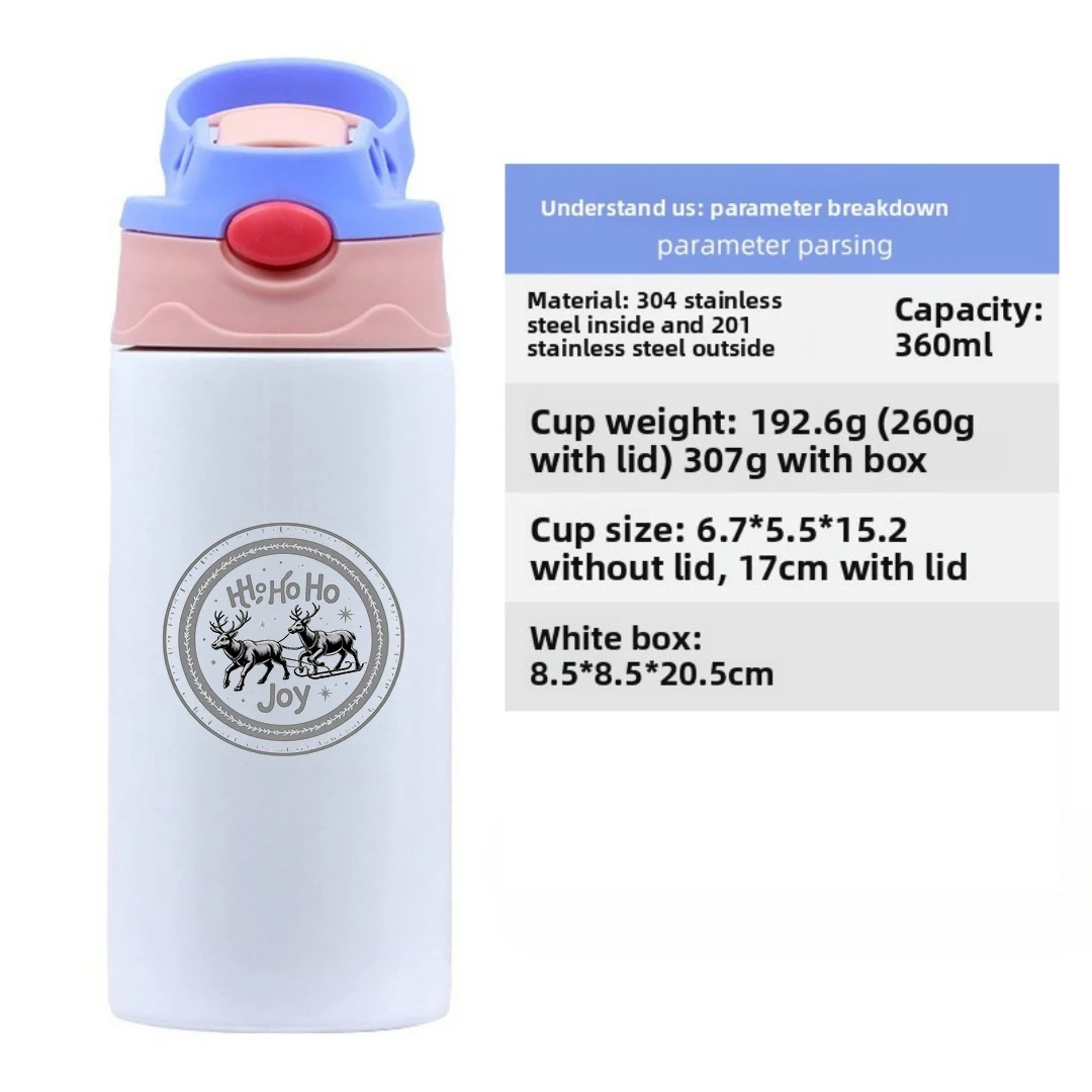 304 stainless steel thermal cup  cute reindeer Christmas theme  childrens straw cup Ho Ho Ho Joy Christmas gift Warm winter Hap