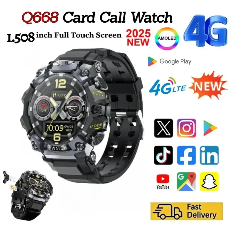 

Часы 5g Full Netcom Smartwatch 1,5-дюймовый Amoled HD экран вставка 4g/5g SIM-карта GPS WIFI IP68 Водонепроницаемые умные часы для плавания