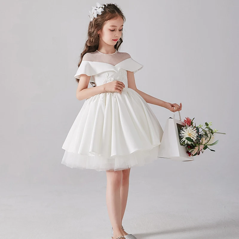 Flower Girls White Dress for Weddings Luxury Short Evening Gowns Children Pageant Elegant Birthday Party Formal Occasion Dresses