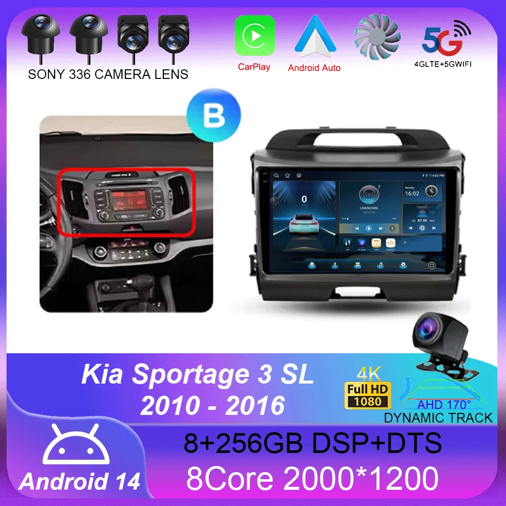 Voor Kia Sportage 3 SL 2010-2016 Carplay Auto 4G + WIFI GPS Autoradio Navigatie Multimedia Video speler Stereo BT Android 14