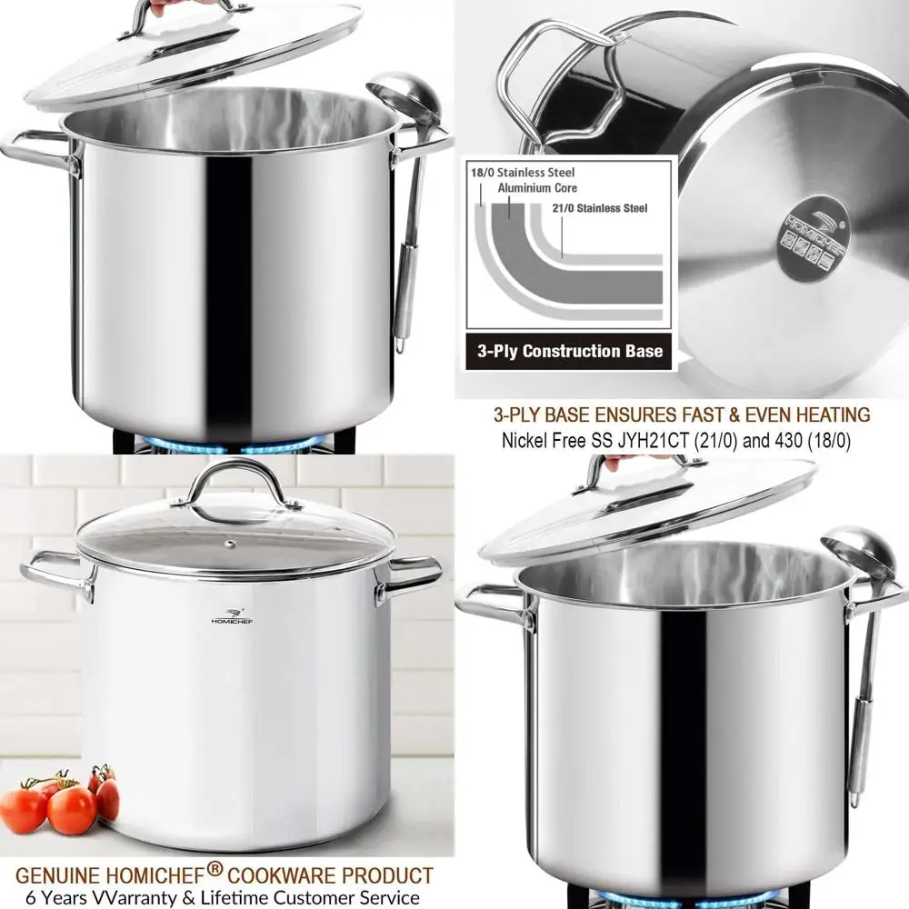 

24-Quart Stainless Steel Stockpot with Lid - Heavy-Duty, Nickel-Free, Polished Induction Cookware for Healthy Cooking